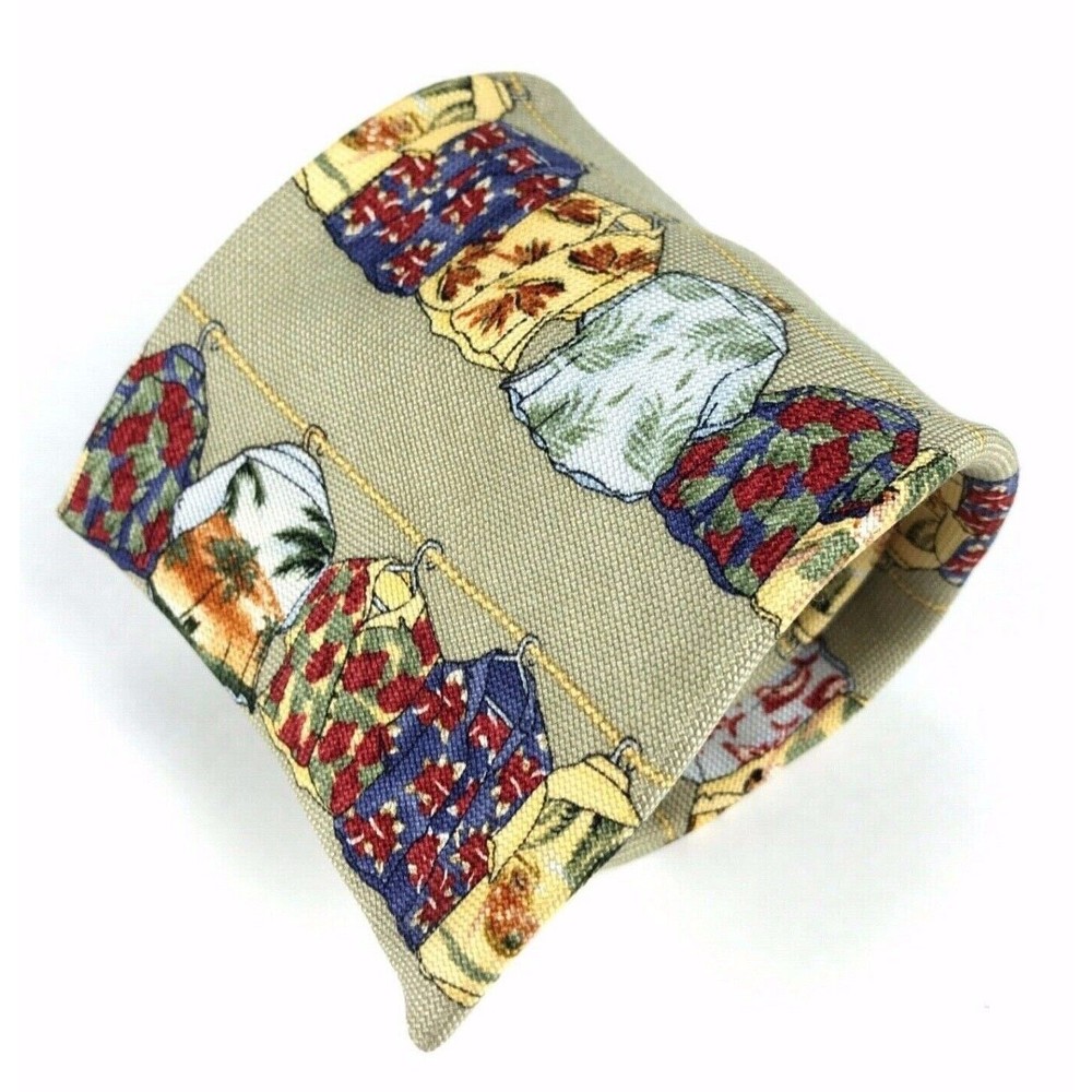 RELAX By Tommy Bahama All Silk Tan & Multicolor Tropical Aloha Shirts Square Tie